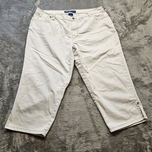 Avenue Jeans Tan Capri Pants Womens 14 Stretch Denim Cropped Trousers Khaki
